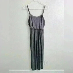 BCBGeneration Silver Pleated Maxi Dress With Long Side Slit Size XXS
